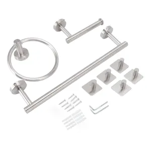 Bathroom Hardware Set with Towel Rings Towel Bar Tissue Holder 5 Hooks 304 Stainless Steel Bathroom Accessories Set