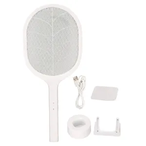 Electric Fly Swatter USB Charging Purple Light 3 Layers Safety Net Mosquito Swatter Racket with Base