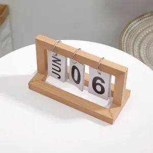 Wooden Desk Calendar Flip Chart Page Turning Calendar Reusable Home Calendar Ornament Wood Color