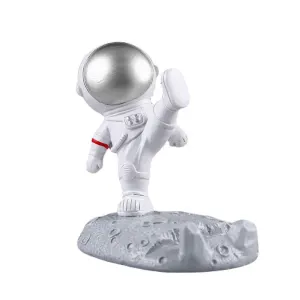 Cute Cartoon Cell Phone Stand Synthetic Resin Desktop Astronaut Ornament for Home Office Car Decor Kung Fu Astronaut Cell Phone Bracket (Silver)