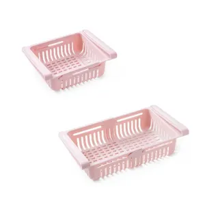 Fridge Drawer Organizer Retractable Multifunction Space Saving Refrigerator Storage Box Pink 20.5x16.4x7.6cm / 8.1x6.5x3.0in