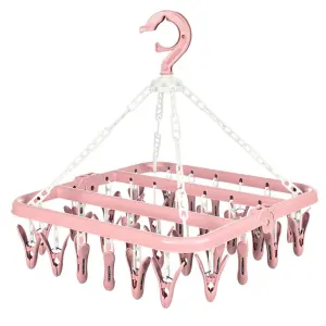 32 Clip Folding Hanger 360 Degree Rotation Household Laundry Clip Rack with Windproof Lock Drying Rack Pink C0NCQ