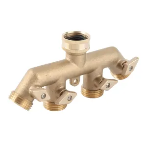 G3/4 Brass 4‑Way Garden Hose Splitter Ball Valve Hose Adapter Water Faucet Valve Connector