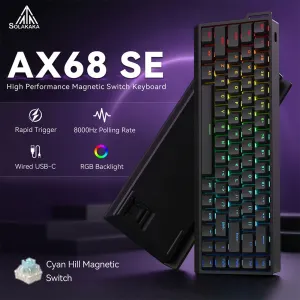 SOLA AX68 Mechanical Keyboard, Gasket Mount Hot Swappable RGB Tri-Mode Wireless Keyboard, black
