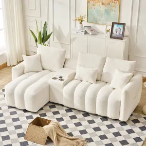 92-inch high-quality teddy fur fabric corner sofa – White