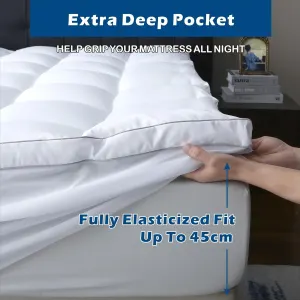 1000GSM Mattress Topper Viscose Derived from Bamboo, Thick Pillowtop Fitted Mattress Cover with 45cm Deep Skirt – Machine Washable Hypoallergenic(King,Black)