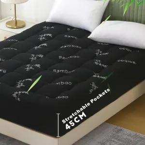 800GSM Mattress Topper Viscose Derived from Bamboo, Thick Pillowtop Fitted Mattress Cover with 45cm Deep Skirt - Machine Washable Hypoallergenic（Single ）