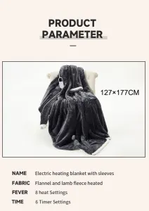 Cozy Wearable Heated Blanket with Sleeves and Foot Pocket – Reversible Fleece & Sherpa, Adjustable Temperature & Timer, Perfect for Sofa, Desk, Bed, Indoor Use (Grey)