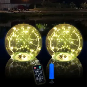 Solar-Powered Inflatable Floating Globe Lights – 2-Pack with Remote, Waterproof LED Sphere Decor for Pool, Garden, Patio & Yard, Auto On/Off, Weatherproof Ambient Lighting for Evening Parties and Outdoor Relaxation