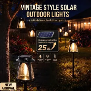 Vintage Solar Garden Lamp with A-Grade Monocrystalline Panel, Dual Installation as Stake or Hanging Lantern, IP68 Waterproof, Auto On/Off for Patio Paths, Flower Beds, Tree Branches, and Outdoor Party Ambiance – 8PCS (Whte Light)