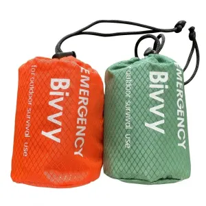 2-Piece Emergency Thermal Sleeping Bag Set – Waterproof, Windproof, and Reflective Survival Blanket with Drawstring Carry Pouch, Compact and Reusable for Camping, Hiking, and Car Emergency Use
