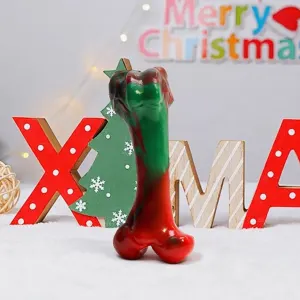 Festive Christmas Dog Chew Bone Toy – Durable Hard Plastic Dental Care Stick for Aggressive Chewers, Interactive Holiday Play & Teeth Cleaning, Santa's Little Helper Gift for Puppies and Adult Dogs