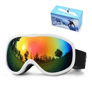 Winter Double-Layer Anti-Fog Spherical Ski Goggles,Sand white+imitation red film