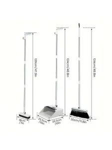 3 In 1 Broom Dustpan Combo Set Efficient Floor Brush Heavy Duty Long Handle For Indoor Outdoor Cleaning