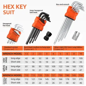 9Pcs Tool Set Hex Key Set Sturdy and Enduring Hex Key Set Portable and Practical for Bicycle Motorcycle Scooter Repair