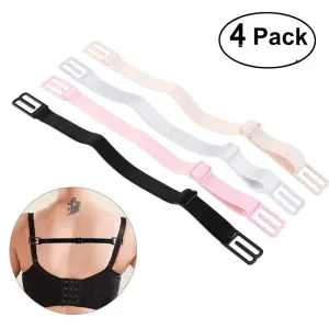 4 Pair Bra Strap Clips Elastic Non-slip Strap Holder (Black & Skin-Color & White & Pink)