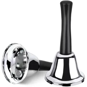 2 pc Hand Bell,  Ringing Bell with Handle, Dinner Bells for Inside Classroom Bell, for Food Line, Alarm, Jingles, Ringing (Silver)