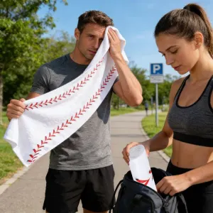 Baseball Pattern Cooling Towel 31.50x11.81 In, Quick Dry Sports Sweat Towel for Gym Running Yoga, White