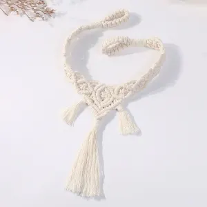 Boho Curtain Tiebacks Decorative Tassel Rope | White Cotton Handmade Curtain Ties | No Drill No Hooks Needed | Home Office Living Room Decor | 1 Piece | 70x20x6cm