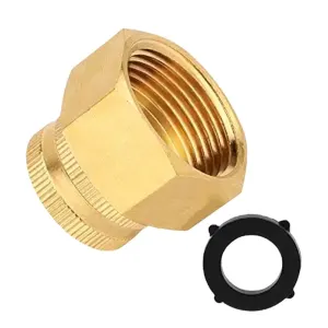 Garden Hose to Pipe Thread Brass Adapter 3/4 Inch Female Hose Thread to 1 Inch Female Pipe Thread with Turning Body and Washer for Hose Extension Work