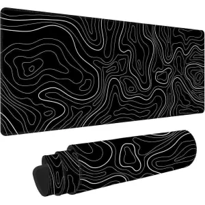 WEISIPU Large Gaming Mouse Pad with Stitched Edges, 31x11.8 inch Minimalist Topographic Map Extended Desk Keyboard Mat
