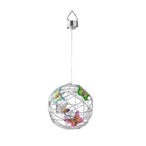 Garden Hanging Solar Light, Round Ball Light with Butterfly, Waterproof Weaving Lamp for Outdoor Courtyard Night Decor