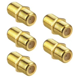 5Pcs Coaxial Cable Connector, RG6 F-Type Gold Plated Adapter Female to Coax Extender for TV Cables