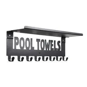 Pool Towel Racks with Shelf Outdoor Pool Decor Wall Mount Towel Hooks Towel Holder with 8 Hooks Towel Storage Hanger