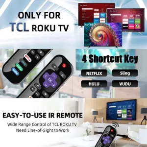 RC280 remote control TCL Roku replacement TV remote control with Netflix Sling Hulu Vudu key 32S301 43S403 Black ( 2Pack )
