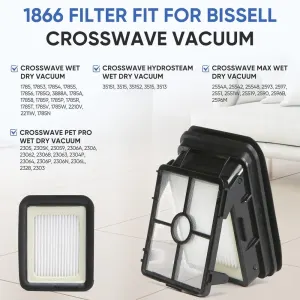 4 Pack 1866 Replacement Filters Compatible with Bissell Crosswave 1785 3888A 2551 & Crosswave Pet Pro 2306 & 2554 2596 CrossWave Cordless Max & Crosswave HydroSteam 35151 3518 Wet Dry Vacuum Cleaner
