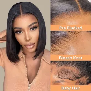 Straight Bob Wig Human Hair 4×4 HD Lace Closure Wigs Human Hair Pre Plucked 150% Density Glueless Short Bob Human Hair Wigs for Black Women with Baby Hair 14 Inch