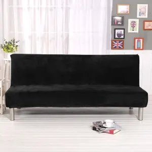 Velvet Futon Cover, Thick Plush Stretch Armless Sofa Bed Slipcover, Soft Couch Sofa Cover Futon Slipcover Furniture Protector with Elastic Bottom(Silver Gray)