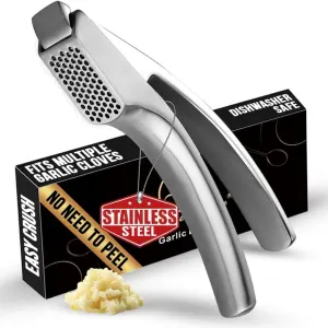 Gourmet Easy Garlic Press No Need to Peel, Stainless Steel Garlic Mincer, Garlic Crusher (Fine Mincing)