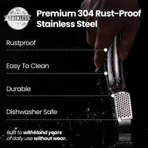 Gourmet Easy Garlic Press No Need to Peel, Stainless Steel Garlic Mincer, Garlic Crusher (Fine Mincing)
