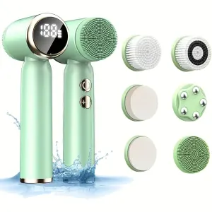 6-in-1 Electric Facial Cleanser, 3-Speed, LED Display(green)