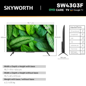 SKYWORTH G3F 43″ 4K UHD Smart Google TV with HDR 10,Voice Control,Screen Cast,HDMI 2.1,MEMC, AI Engine,Eye Care featrues,Low Blue Light,DBX-tv Audio,Text Scaling,Smart Features,Energy-Saving