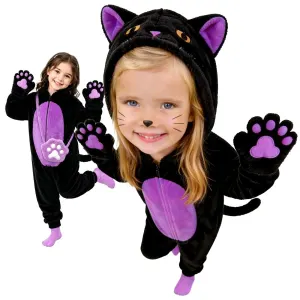 Kids’ Black Cat Onesie Costume for Halloween, Role Play, and Themed Parties – XL