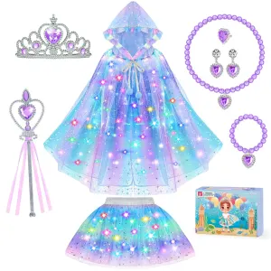 Light-up Princess Dress-Up Set for Girls, Ideal for Parties, Play & Special Occasions (Blue-Purple)