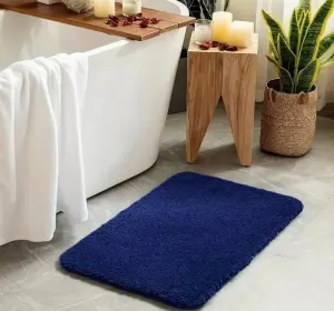 Plush Bathroom Mat Absorbent Bathroom Mat Non-Slip Bathroom Mat Soft Bathroom – Dark Blue, 50-120