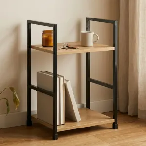 CARLA HOME 2 Tier Bookshelf – Wood Metal Display Shelf – Brown – Rustic – Steel – Living Room Office