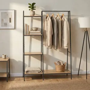 CARLA HOME Freestanding Garment Rack with Shelves – 4 Tier – Brown – Garment Rail