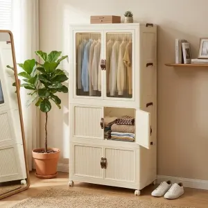 CARLA HOME 3 – Tier Foldable Wardrobe Cabinet – White – Plastic – Clothe Storage