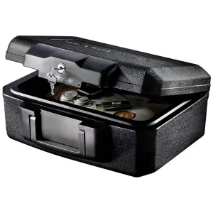 Black Privacy Lock Fire Chest with Carrying Handle for Secure Storage