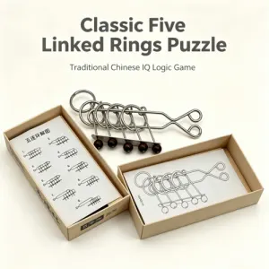 Collectible Mechanical Brain Teaser Retro Five Linked Rings Puzzle Desktop Decor