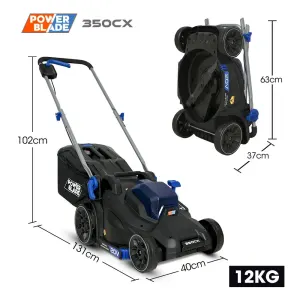 POWERBLADE 350CX 20V 13″ Cordless Lawn Mower Kit, Fast Charger, 4Ah Battery, 5 Height, Brushless Electric, 330mm Cutting Path