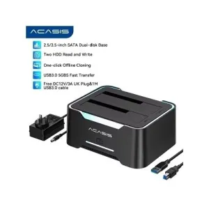 ACASIS EC-6104 Dual Bay 2.5/3.5" SATA HDD SSD Enclosure USB 3.2 5Gbps 60TB
