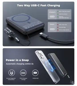 CHOETECH B-862-GY CCC Certified 10000mAh Ultra Thin Magnetic Power Bank