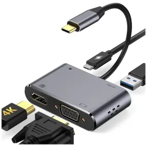 INTACT 9837T 4-in-1 USB-C Adapter HDMI +VGA + USB3.0 + USB-C (PD)