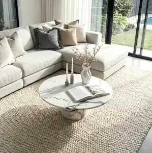 Interior Ave – Nobu Round Sculptural Stone Coffee Table – Panda Marble Finish