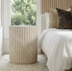 Interior Ave – Vera Fluted Stone Side Table – Matte Natural Stone